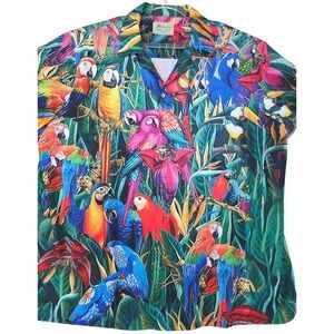 Royaura Shirt Mens 3XL Multicolor Parrot Hawaiian Short Sleeve Button Front